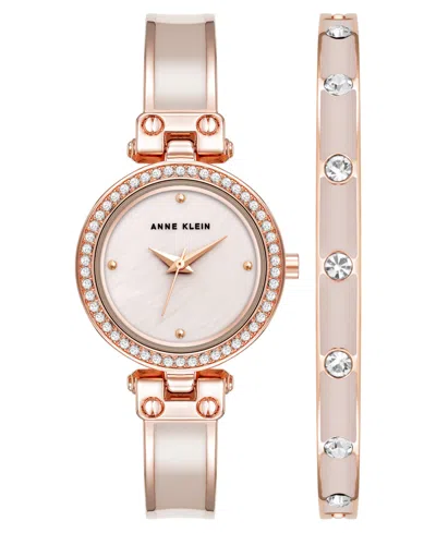 Anne Klein Women's Quartz Pink Round Bracelet Watch 28.1mm X 33.8mm In Gold