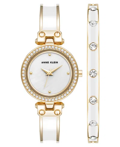 Anne Klein Women's Quartz Pink Round Bracelet Watch 28.1mm X 33.8mm In Gold