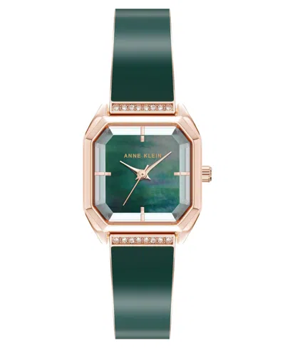 Anne Klein Women's Quartz Premium Crystal Green Enamel And Rose Gold-tone Alloy Metal Bangle Watch, 23mm In Green,rose Gold-tone