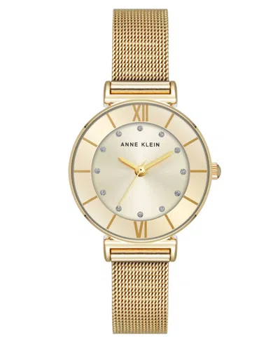 Anne Klein Women's Quartz Premium Round Gold-tone Stainless Steel Mesh Watch, 29mm