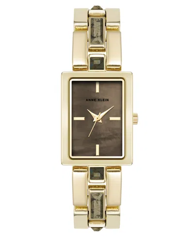 Anne Klein Women's Quartz Pyrite Gemstone Accented Gold-tone Alloy Metal Bracelet Watch, 21mm In Grey,gold-tone
