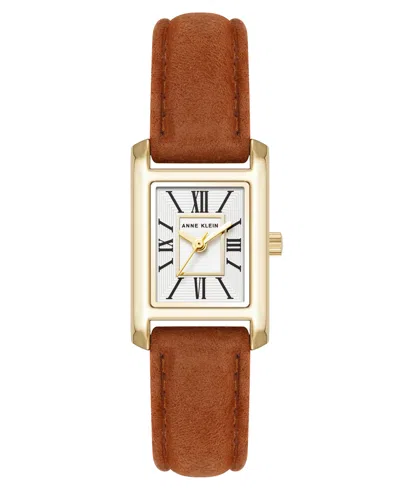 Anne Klein Women's Quartz Rectangle Brown Leather Bracelet Watch 30mm X 20mm
