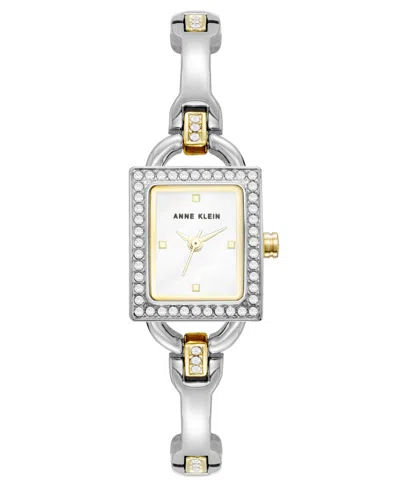 Anne Klein Women's Quartz Rectangle Two-tone Alloy Metal Bracelet Watch 20mm X 17mm In Green
