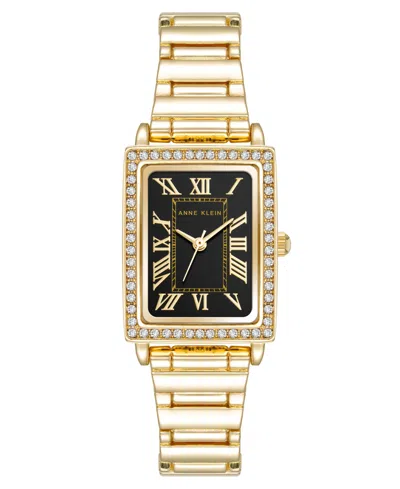 Anne Klein Women's Quartz Rectangular Black And Gold-tone Metal Alloy Watch, 21mm In Multi