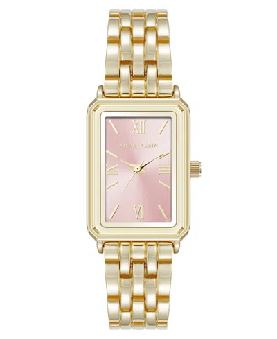 Anne Klein Women's Quartz Rectangular Estate Gold-tone Metal Alloy And Pink Dial Watch, 25mm In Pink,gold-tone
