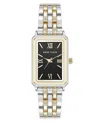 Anne Klein Women's Quartz Rectangular Estate Two-tone Metal Alloy And Black Dial Watch, 25mm In Black,silver-tone,gold-tone