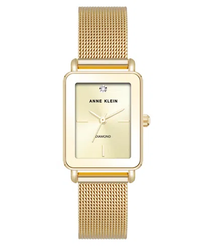 Anne Klein Women's Quartz Rectangular Gold-tone Stainless Steel Mesh Watch, 21mm