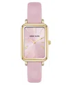 Anne Klein Women's Quartz Rectangular Pink Polyurethane Leather And Gold-tone Metal Alloy Watch, 23mm In Pink,gold-tone