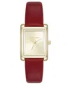 Anne Klein Women's Quartz Rectangular Red Faux Leather And Gold-tone Alloy Metal Watch, 24mm In Red,gold-tone