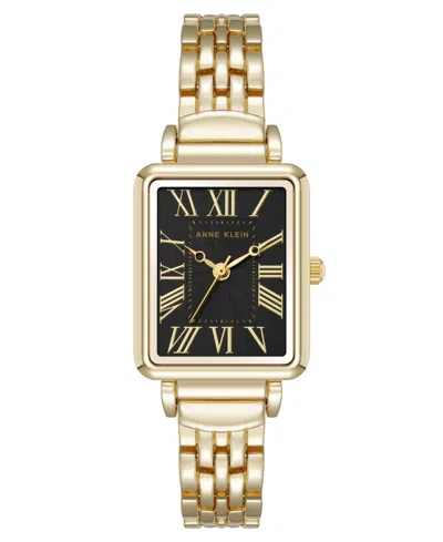 Anne Klein Women's Quartz Rectangular Roman Numeral Gold-tone Metal Alloy And Black Dial Watch, 23mm