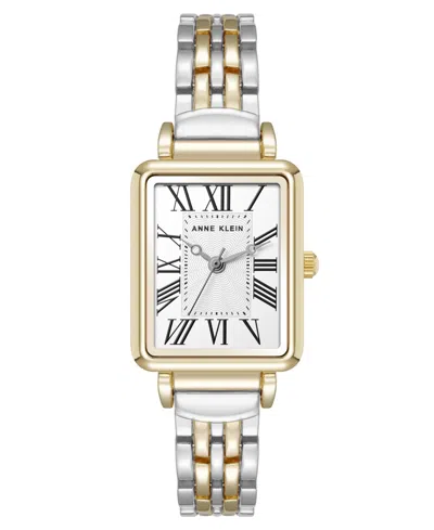 Anne Klein Women's Quartz Rectangular Roman Numeral Two-tone Metal Alloy Watch, 23mm In Silver-tone,gold-tone
