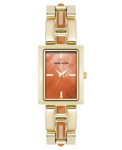 Anne Klein Women's Quartz Red Aventurine Gemstone Accented Gold-tone Alloy Metal Bracelet Watch, 21mm In Red,gold-tone