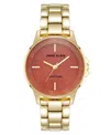 Anne Klein Women's Quartz Red Aventurine Gemstone And Gold-tone Alloy Metal Bracelet Watch, 30mm In Red,gold-tone