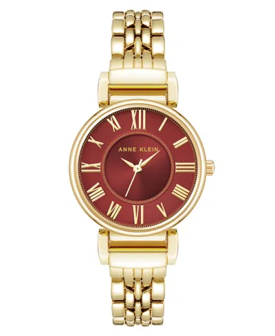 Anne Klein Women's Quartz Red Roman Numeral Dial Gold-tone Alloy Watch, 30mm In Red,gold-tone