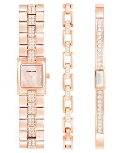 Anne Klein Women's Quartz Rose Gold-tone Metal Alloy Bracelet Watch Set, 18mm
