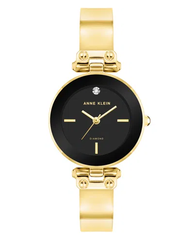Anne Klein Women's Quartz Round Black And Gold-tone Metal Alloy Bangle Watch, 28mm In Multi