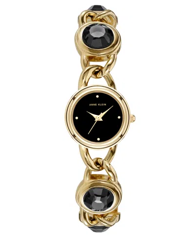 Anne Klein Women's Quartz Round Black Dial Gold-tone Alloy Metal Bracelet Watch 22mm In Multi