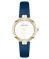 Anne Klein Women's Quartz Round Blue Leather And Gold-tone Metal Alloy Strap Watch, 32mm In Gold-tone,blue