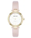 Anne Klein Women's Quartz Round Blush Pink Leather And Gold-tone Metal Alloy Strap Watch, 32mm In Gold-tone,blush Pink