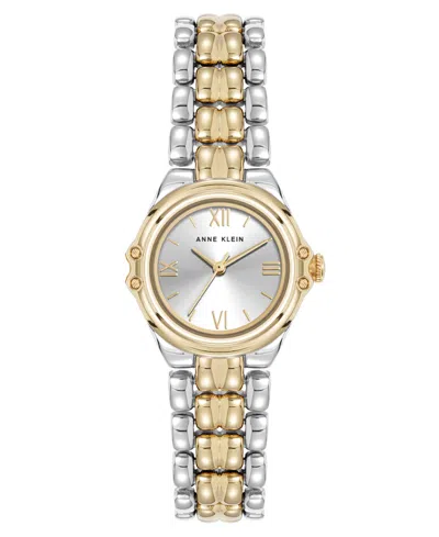 Anne Klein Women's Quartz Round Capital Two-tone Metal Alloy Bracelet Watch, 28mm In Silver