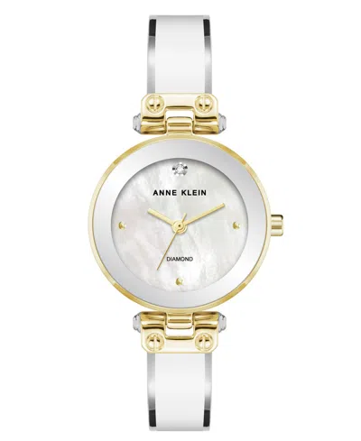 Anne Klein Women's Quartz Round Diamond Dial Gold-tone Alloy Metal And Enamel Bangle Watch 28mm In Purple