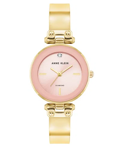Anne Klein Women's Quartz Round Pink And Gold-tone Metal Alloy Bangle Watch, 28mm In Multi