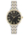 Anne Klein Women's Quartz Round Roman Numeral Two-tone Metal Alloy And Black Dial Watch, 32mm In Black,silver-tone,gold-tone