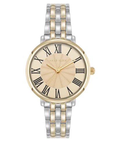 Anne Klein Women's Quartz Round Roman Numeral Two-tone Metal Alloy Watch, 32mm In Silver-tone,gold-tone