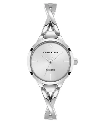 Anne Klein Women's Quartz Round Silver-tone Alloy Metal Bangle Watch 28mm In Metallic