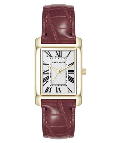 Anne Klein Women's Quartz Signature Red Crocograin Leather And Gold-tone Alloy Metal Watch, 25mm In Red,gold-tone
