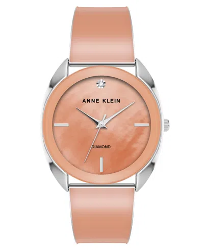 Anne Klein Women's Quartz Silver-tone Alloy And Mauve Enamel Watch, 34mm