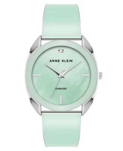 Anne Klein Women's Quartz Silver-tone Alloy And Mint Green Enamel Watch, 34mm