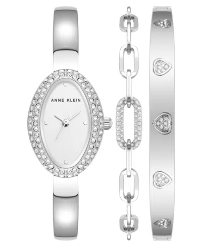 Anne Klein Women's Quartz Silver-tone Alloy Bangle Watch Set, 20mm In Metallic