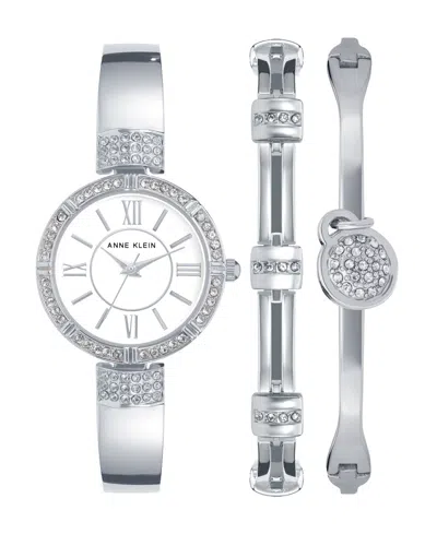Anne Klein Women's Quartz Silver-tone Metal Alloy Bangle Watch Set, 28mm