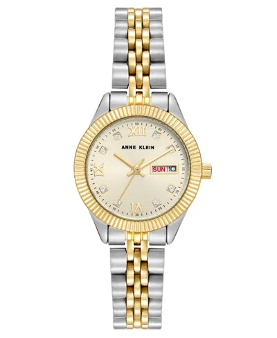 Anne Klein Women's Quartz Sophisticated Round Two-tone Metal Alloy Crystal Accented Dial Watch 26mm In Green