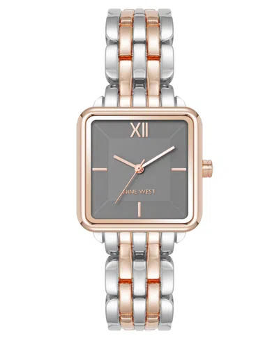 Anne Klein Women's Quartz Square Gray And Two-tone Metal Alloy Watch, 29mm