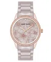 Anne Klein Women's Quartz Taupe Ceramic Bracelet Floral Dial Watch, 34mm In Rose Gold-tone,taupe