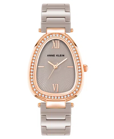 Anne Klein Women's Quartz Taupe Ceramic Link Bracelet Watch, 36mm