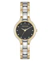 Anne Klein Women's Quartz Two-tone Metal Alloy And Black Crystal Accented Dial Watch, 28mm In Black,silver-tone,gold-tone