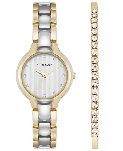 Anne Klein Women's Quartz Two-tone Metal Alloy And Dail Crystal Accented Watch Set, 28mm In Multi