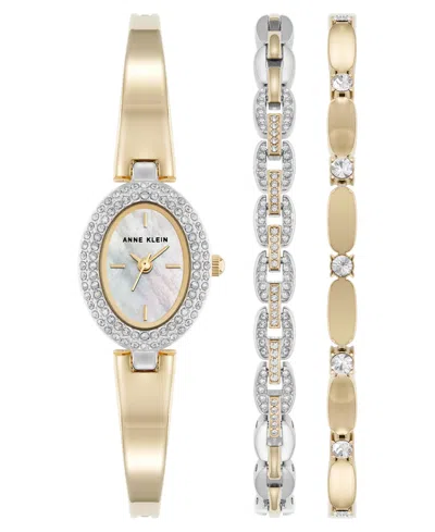 Anne Klein Women's Quartz Two-tone Metal Alloy Bracelet Watch Set, 18mm In Gold