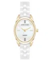 Anne Klein Women's Quartz White Ceramic Oval Diamond Dial Watch, 27mm