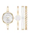 Anne Klein Women's Quartz White Enamel And Gold-tone Metal Alloy Bangle Watch Set, 32mm In White,gold-tone