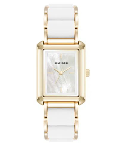 Anne Klein Women's Quartz White Silicone And Gold-tone Metal Alloy Bracelet Watch, 26mm In White,gold-tone