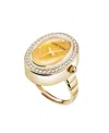Anne Klein Women's Quartz Yellow Mother Of Pearl And Gold-tone Alloy Metal Ring Watch, 17mm In Yellow,gold-tone