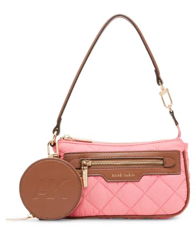 Anne Klein Women's Quilted Nylon Pochette Handbag In Pink