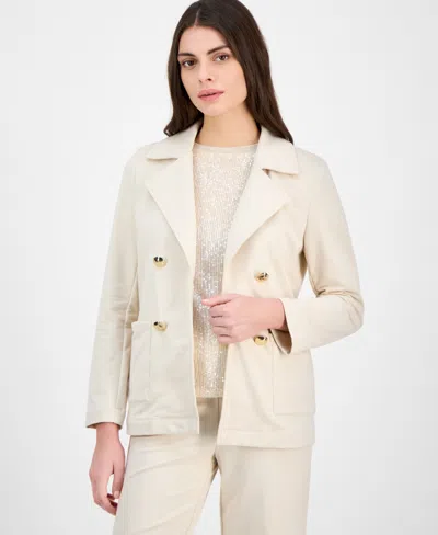 Anne Klein Women's Luxe French Terry Relaxed Fit Blazer In Soft Latte