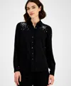 Anne Klein Womens Rhinestone Embellished Shirt P Xxs Xxl In Black