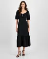Anne Klein Jewel Accent Puff Sleeve Maxi Dress In Black
