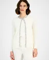 Anne Klein Womens Rhinestone Trim Cardigan Sleeveless Knit Top Bootcut Suit Pants In White